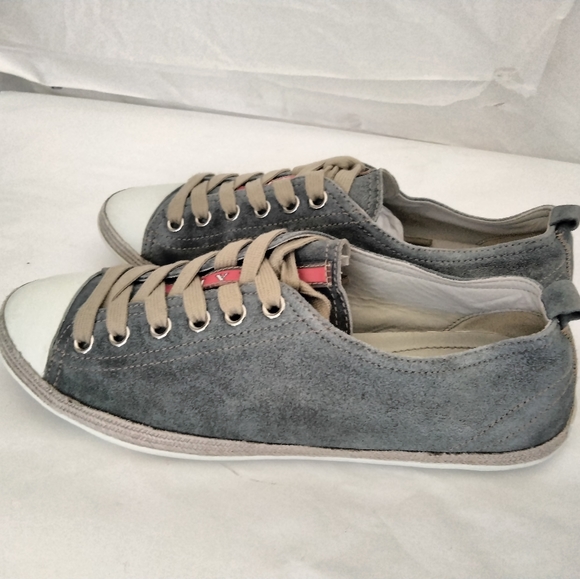 PRADA Sz 38.5 suede Leather Low-top Sneakers women's authentic - Picture 7 of 12